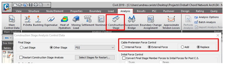 Cable-Pretension Force Control option in Construction Stage Analysis Control