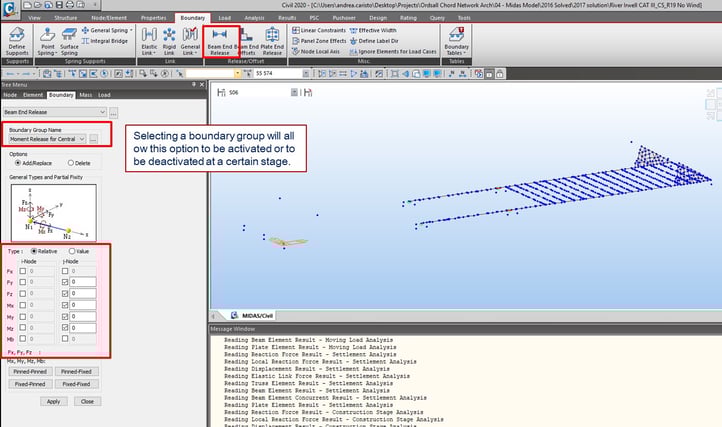 Beam End Release function for construction stage analysis