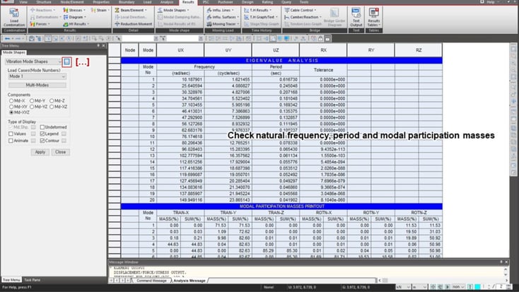 Results of Vibration Mode Shape in the model view and the table. 2