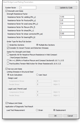 Image 3.3 Steel Bridge Rating Parameters Dialog Box