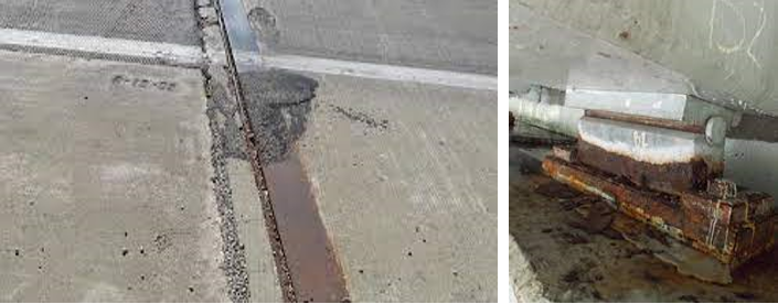 Typical Expansion Joint in decks and corrosion to bearing plates