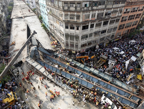 Aerial view of the flyover collapse at Kolkata, India