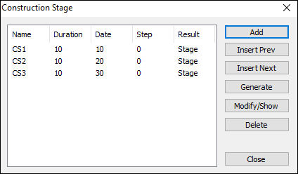 Figure 2.4 Construction Stage Window