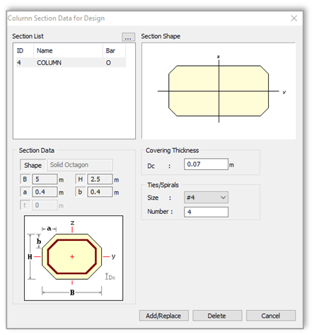 Image 2.2 Column Section for Design Dialog Box