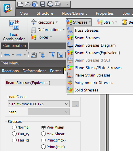 Fig. 8 Von-Mises Stress option in midas Civil model
