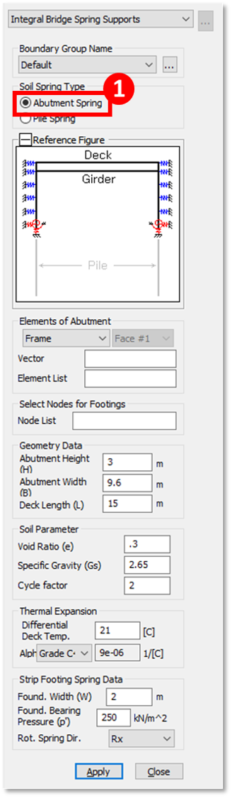 Figure 2.2 Integral Bridge – Abutment Spring Function in Midas Civil