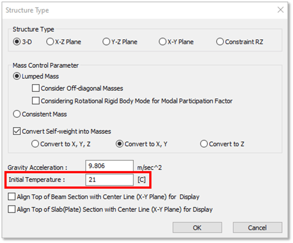 Figure 2.7 Initial Temperature in Structure Type Dialog Box