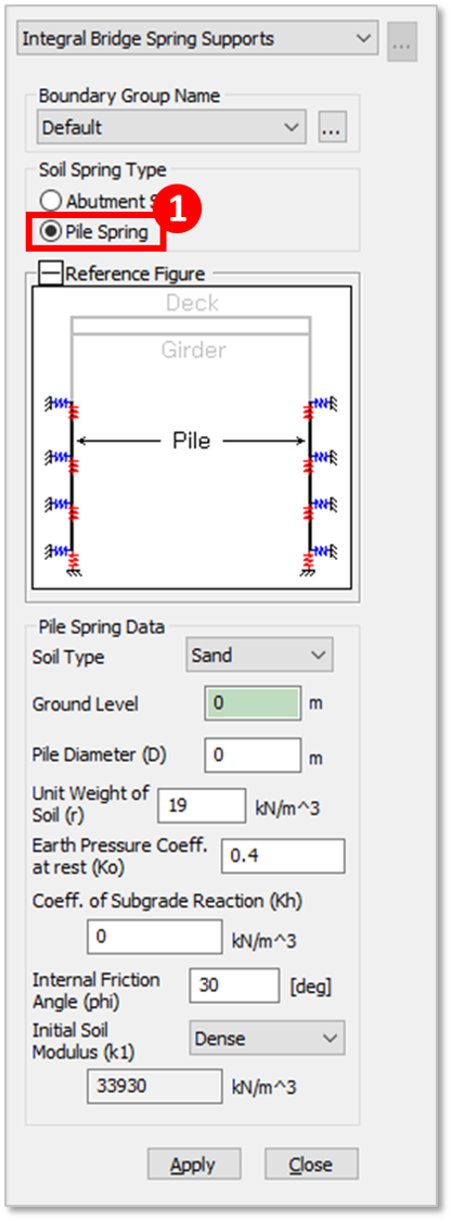 Figure 3.1 Integral Bridge – Pile Spring Function in Midas Civil