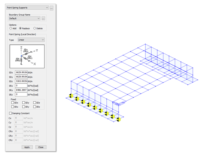 Figure 3.6 Sample of Auto-calculated Linear Elastic Spring for the Abutment Foundation