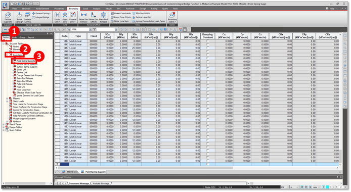 Figure 3.9 Sample Point Spring Supports Table