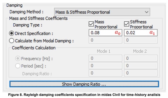Rayleigh damping coefficients specification in midas civil
