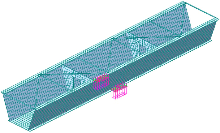 Fig 2 - Steel tub model & buckling load pattern