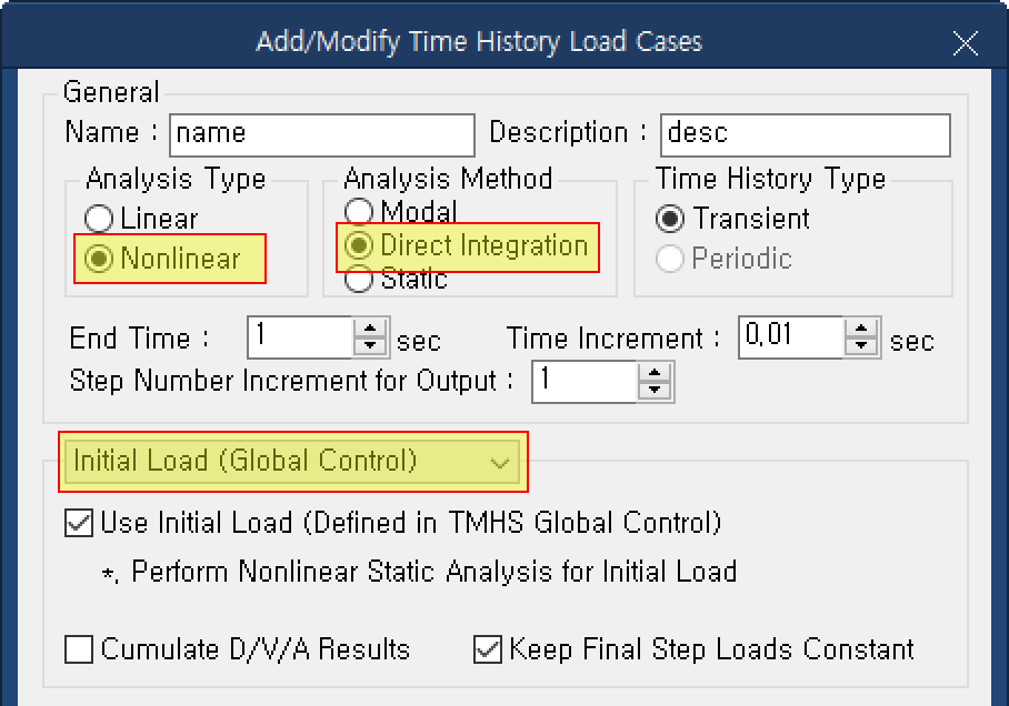 Figure 4. Nonlinear - Direct Integration with Initial Load(Global Control)