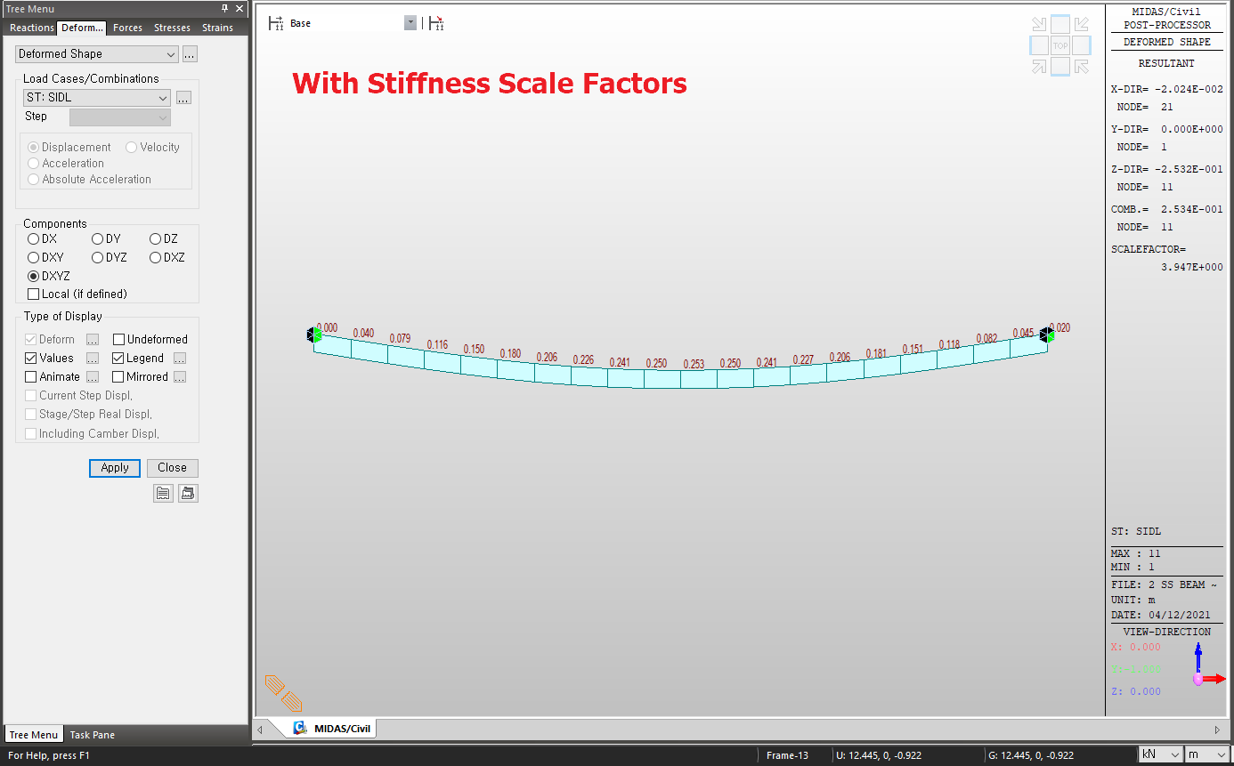 Deformed Shape Results with Stiffness Scale Factors